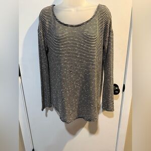 Bar III Black and White Striped Long Sleeve Top-#1198